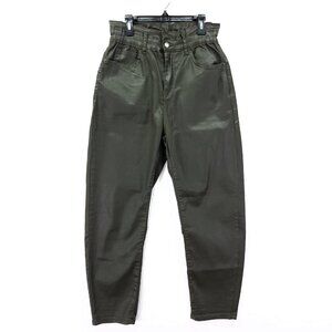 Zara High Waist Paper Bag Green Coated Pants Women's Size 4